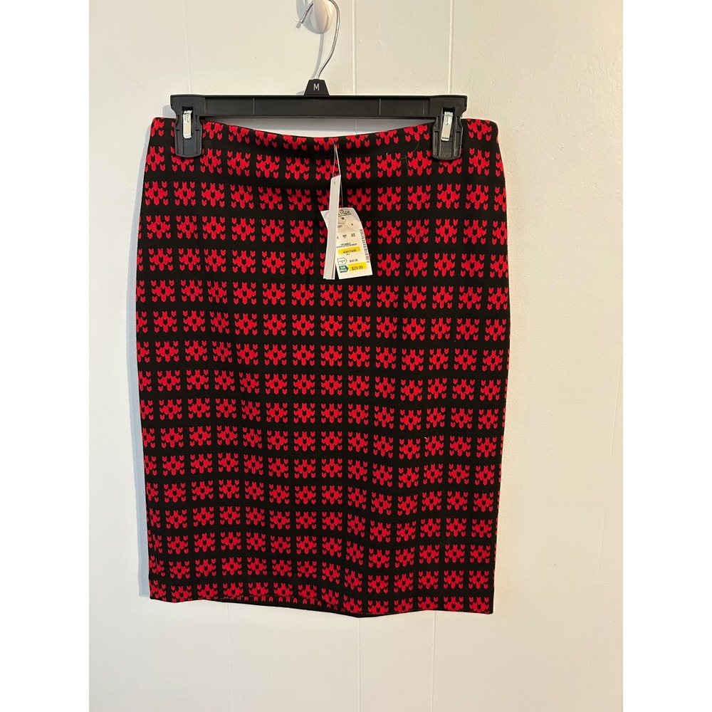 Adrienne Vittadini Blackโ Red Geometric Pattern Pencil Skirt Knee Length size 4